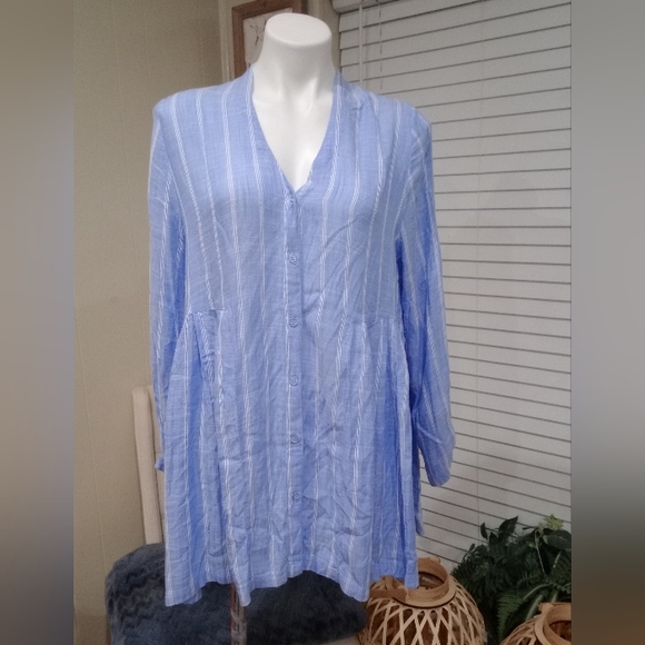 MASAI Blue Tunic White Striped Dress Relaxing Fit Flowy Lightweight Shirt Dress - Picture 2 of 9